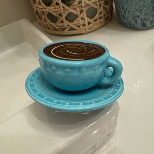 Nora Fleming RETIRED “Warm Me Up” Coffee Mug & Saucer Mini ☕️🩵 NWT!